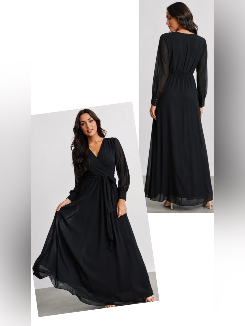 Baltic Born Black Long Sleeve V-Neck Chiffon Maxi Gown - Picture 14 of 14